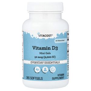 Vitacost, витамин D3 в мини-капсулах, 50 мкг (2000 МЕ), 365 капсул