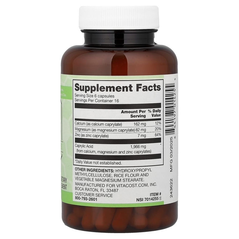 Vitacost, Synergy®, каприловая кислота с кальцием, магнием и цинком, 100 капсул