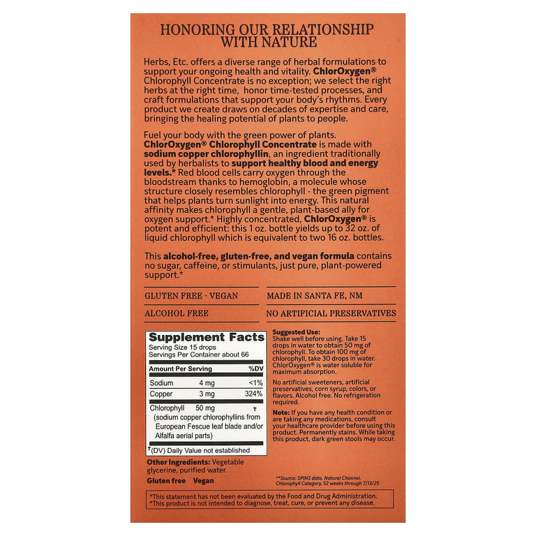 Herbs Etc., концентрат хлорофилла, без спирта, 30 мл (1 жидк. унция)