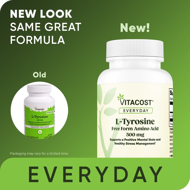 Vitacost, Everyday, L-тирозин, 500 мг, 100 капсул