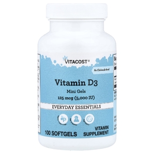 Vitacost, витамин D3, 3 мкг (5000 МЕ), 100 капсул