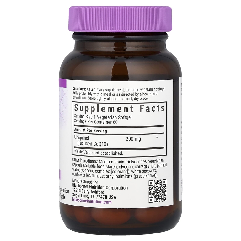Bluebonnet Nutrition, коэнзим Q10, убихинол, 200 мг, 60 вегетарианских капсул