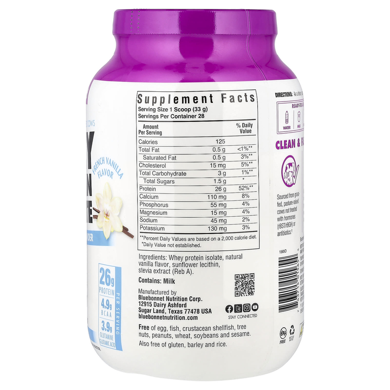 Bluebonnet Nutrition, изолят сывороточного протеина со вкусом французской ванили, 924 г (2 фунта)