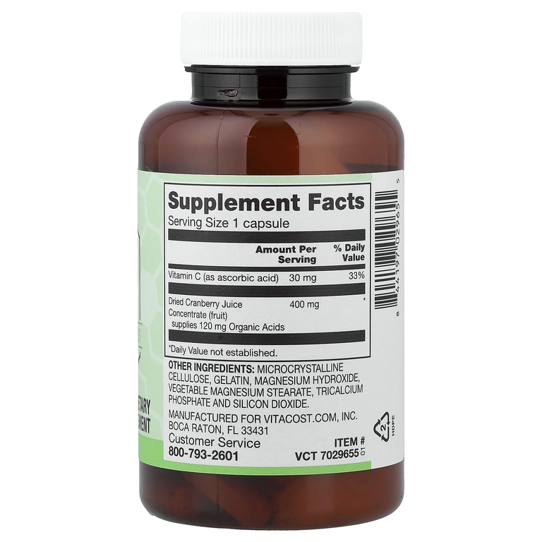 Vitacost, Cranberry Juice Concentrate with Vitamin C, 30 Capsules
