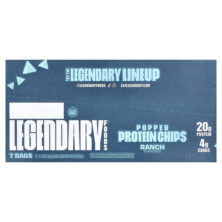 Legendary Foods, протеиновые чипсы, ранчо, 7 пакетиков по 36 г (1,3 унции)