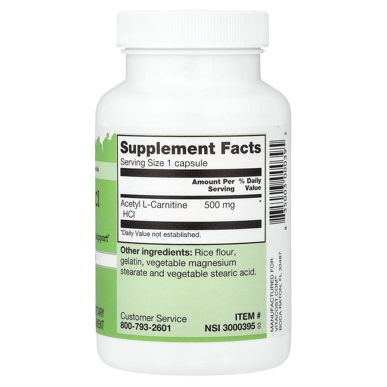 Vitacost, Acetyl L-Carnitine HCl, 500 mg, 60 Capsules