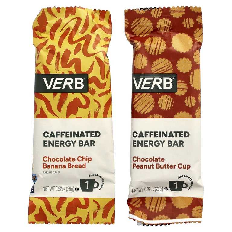 Verb Energy, энергетические батончики с кофеином, ассорти вкусов, 8 батончиков по 26 г (0,92 унции)