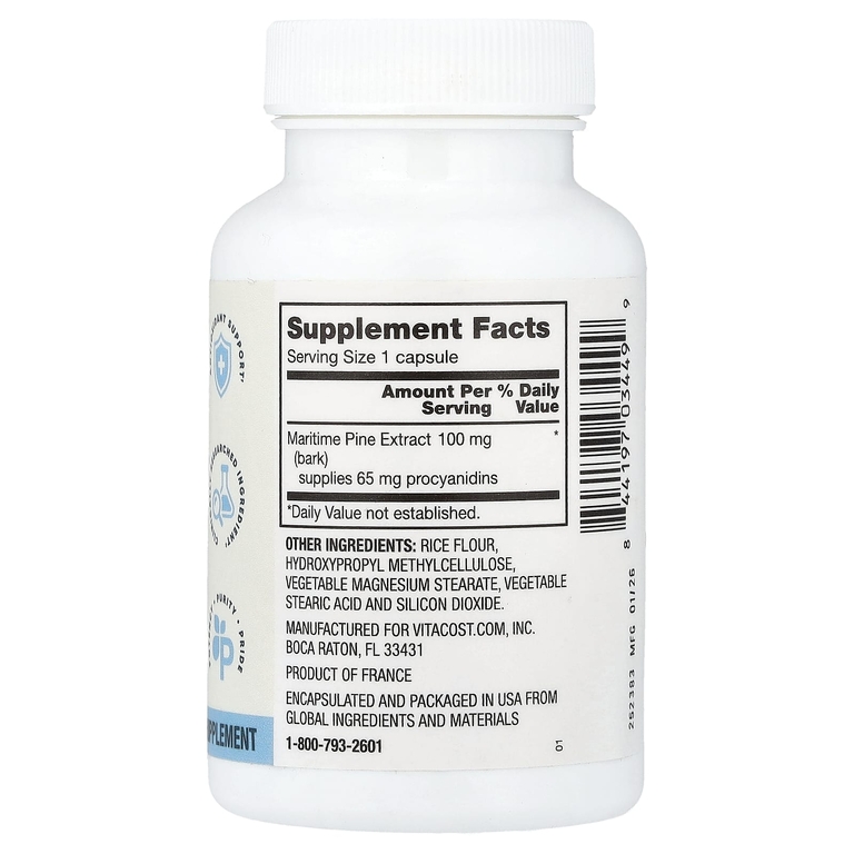 Vitacost, Advanced, экстракт сосновой коры Pycnogenol®, 100 мг, 30 капсул