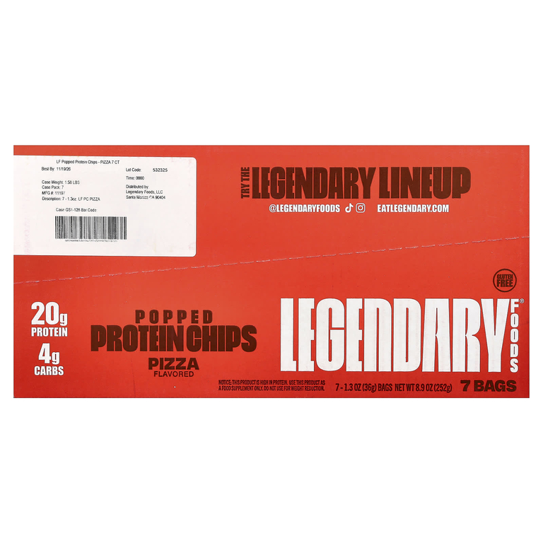 Legendary Foods, протеиновые чипсы, пицца, 7 пакетиков по 36 г (1,3 унции)