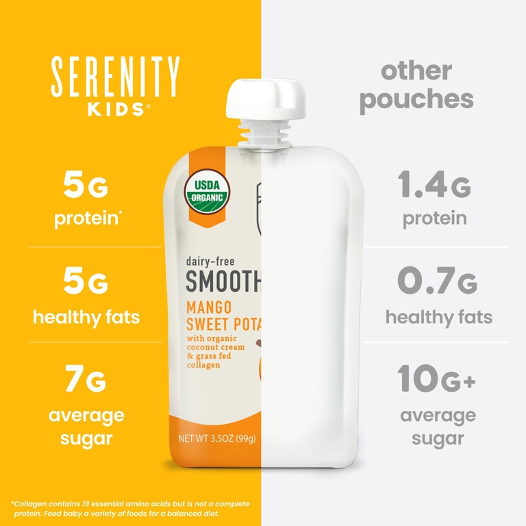 Serenity Kids, безмолочный смузи с коллагеном, батат и специи, для детей от 6 месяцев, 6 паучей по 99 г (3,5 унции)