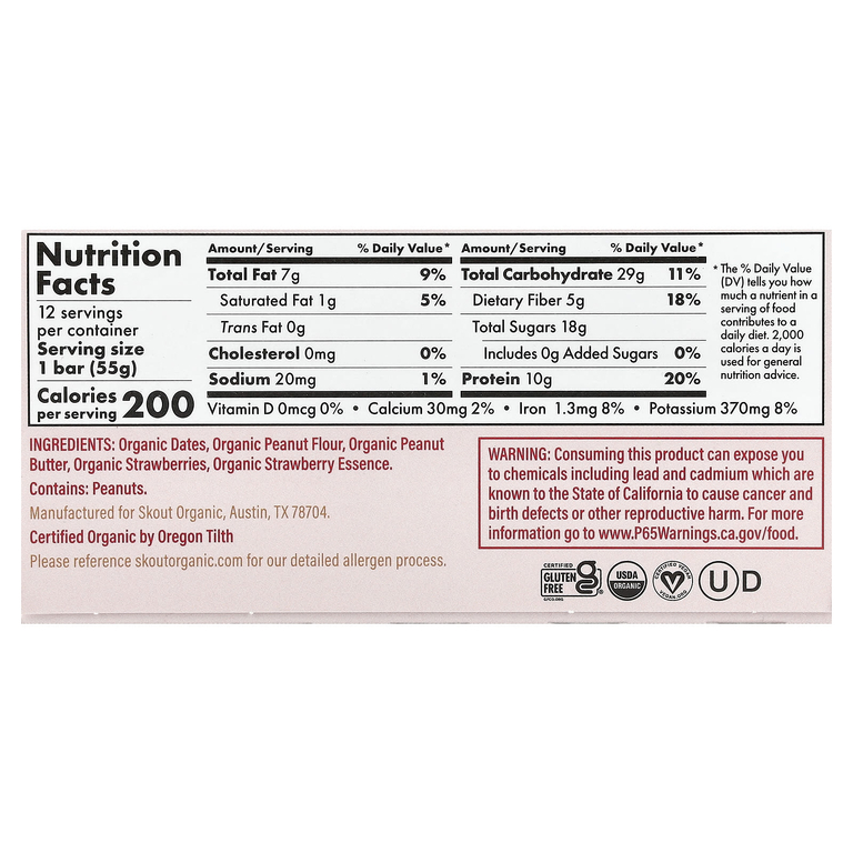 Skout Organic, протеиновый батончик, арахисовая паста и джем, 12 батончиков по 55 г (1,9 унции)