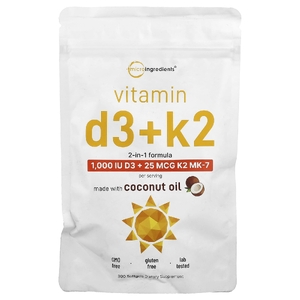 Micro Ingredients, витамины D3 и K2, 300 мягких таблеток