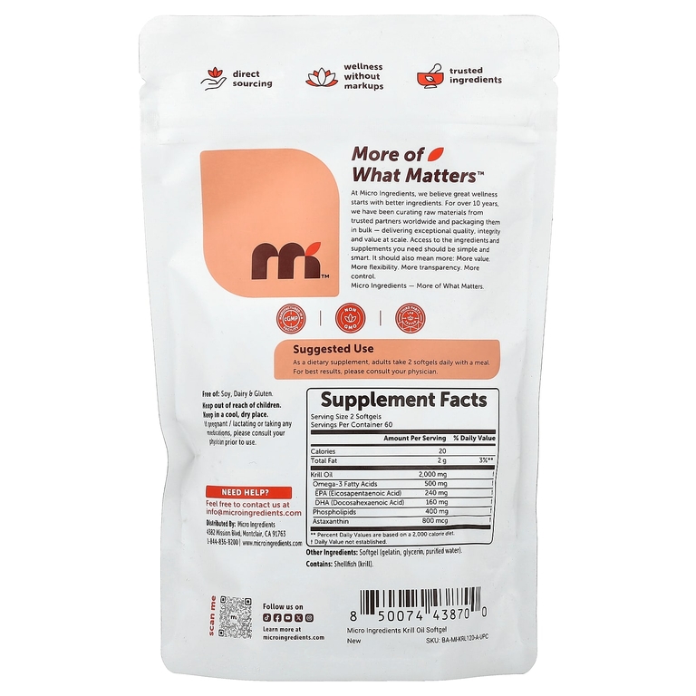 Micro Ingredients, масло антарктического криля, 120 капсул (1000 мг в 1 капсуле)