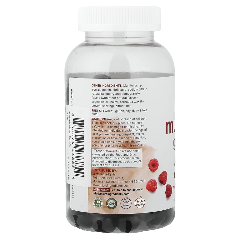 Micro Ingredients, Mega Mushrooms, жевательные таблетки, со вкусом малины и граната, 120 жевательных таблеток