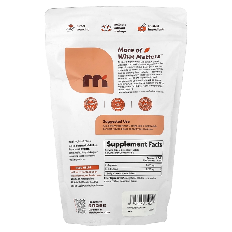 Micro Ingredients, оксид азота+, 240 полокотных таблеток