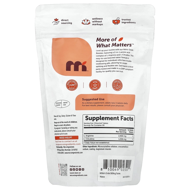 Micro Ingredients, Бустер с оксидом азота, 240 таблеток