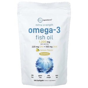 Micro Ingredients, рыбий жир с омега-3, лимон, 240 капсул (600 мг в 1 капсуле)