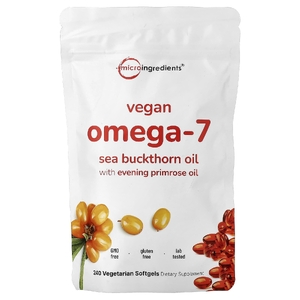 Micro Ingredients, Веганское масло облепихи омега-7 с маслом примулы вечерней, 240 вегетарианских мягких капсул