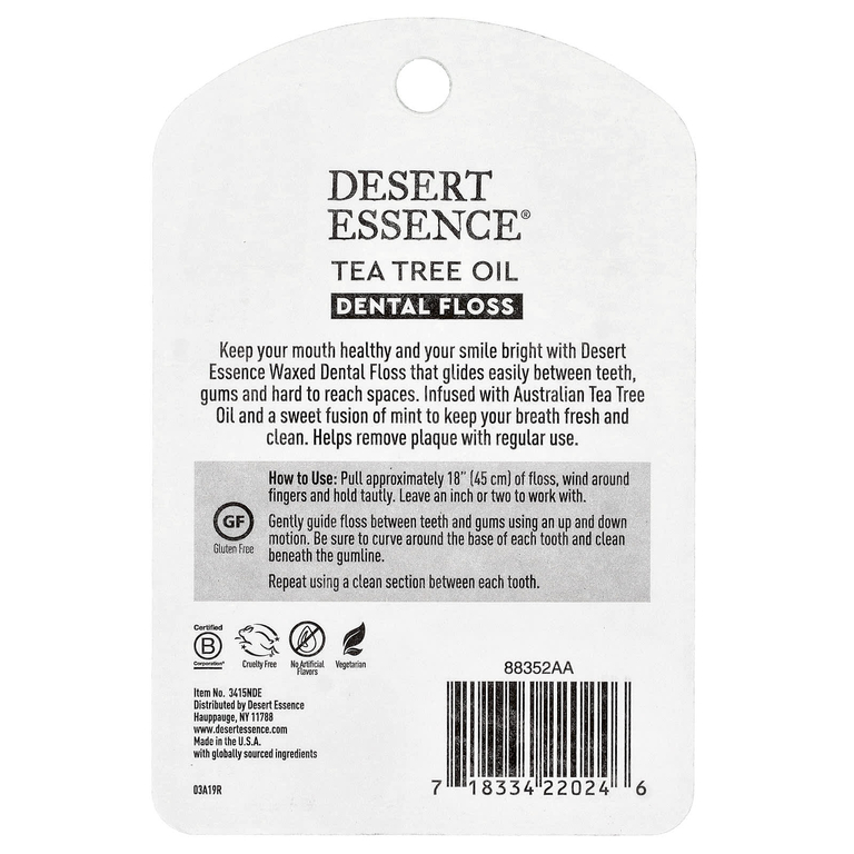 Desert Essence, Зубная нить с маслом чайного дерева, вощеная, 45,7 м (50 ярдов) (Товар снят с продажи) 