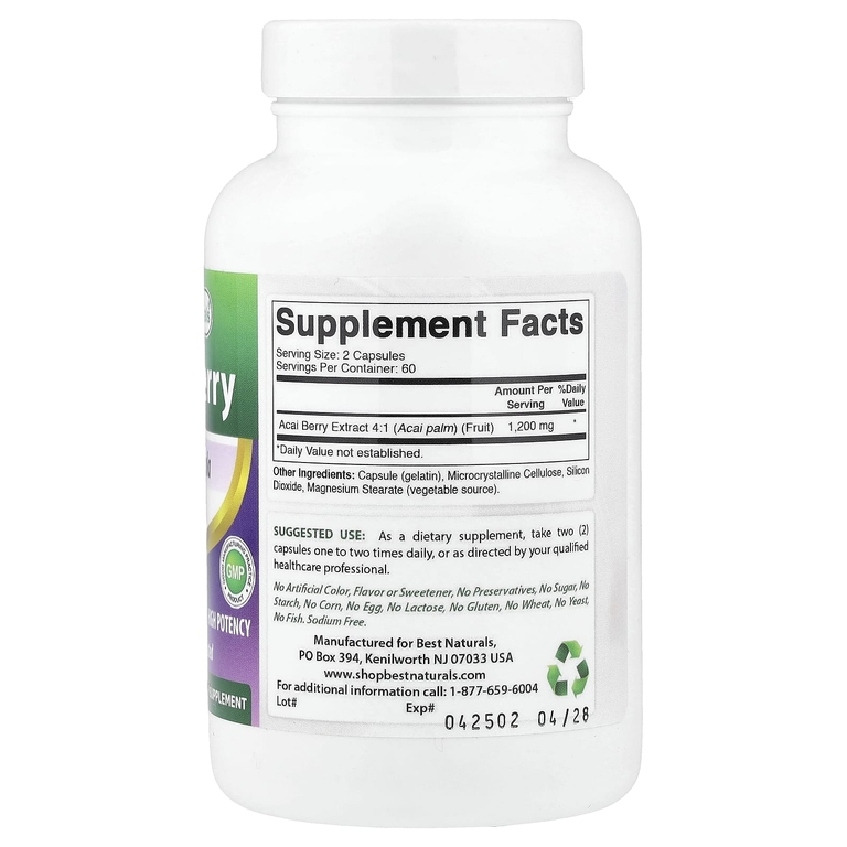 Best Naturals, ягоды асаи, 600 мг, 120 капсул