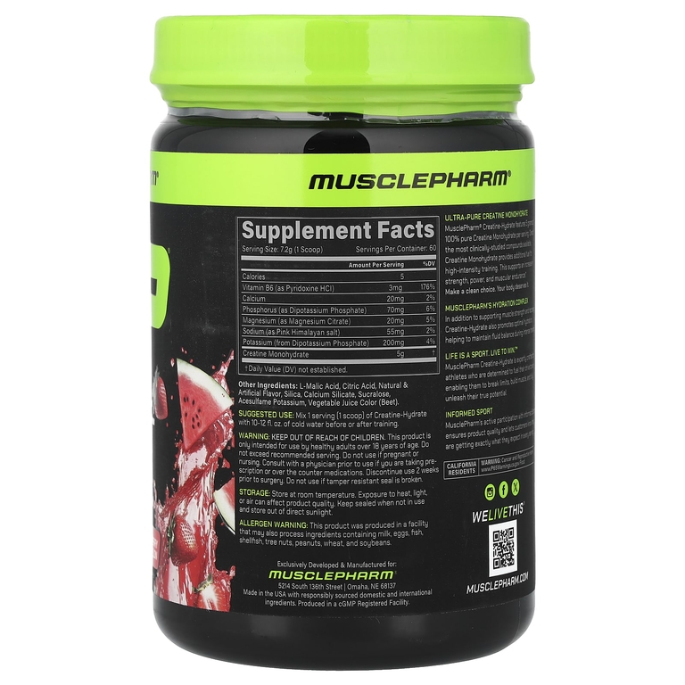 MusclePharm, гидратированный креатин, со вкусом клубники и арбуза, 430 г (15,2 унции)