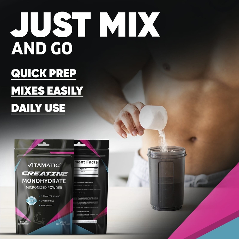 Vitamatic, моногидрат креатина, микронизированный порошок, без добавок, 1 кг (35,274 унции)