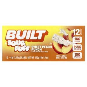 Built, Sour Puff™, протеиновые батончики, сладкий персиковый пунш, 12 батончиков по 41 г (1,45 унции)