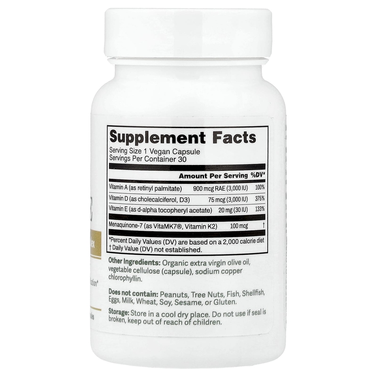 Dr. Murray's, витамины K2, A, D3, E, 30 веганских капсул