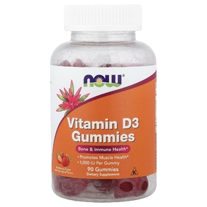 NOW Foods, жевательный витамин D3, клубничный вкус, 25 мкг (1000 МЕ), 90 жевательных таблеток