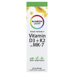 Rainbow Light, витамины D3 и K2 в форме MK-7, 7 мкг (59 МЕ), 59 мл (59 жидк. унция)