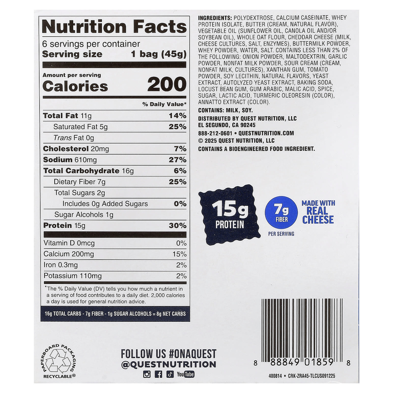 Quest Nutrition, протеиновые крекеры, пикантный вкус, 6 пакетиков по 45 г (1,59 унции)