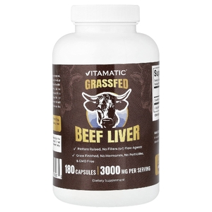 Vitamatic, говяжья печень животных травяного откорма, 180 капсул (500 мг в 1 капсуле)