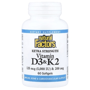 Natural Factors, витамины D3 и K2, 60 мягких таблеток