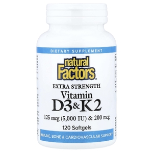 Natural Factors, витамины D3 и K2, 120 капсул