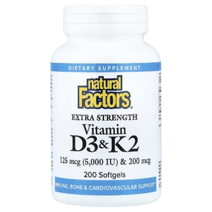 Natural Factors, витамины D3 и K2, 200 капсул