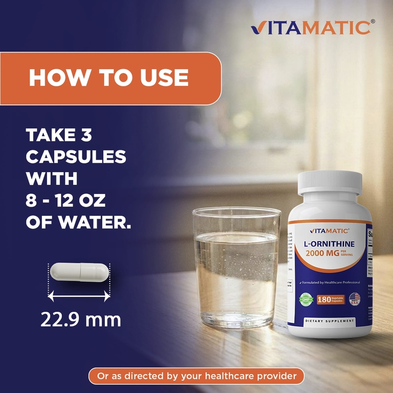 Vitamatic, L-орнитин, 180 растительных капсул (666 мг в 1 капсуле)