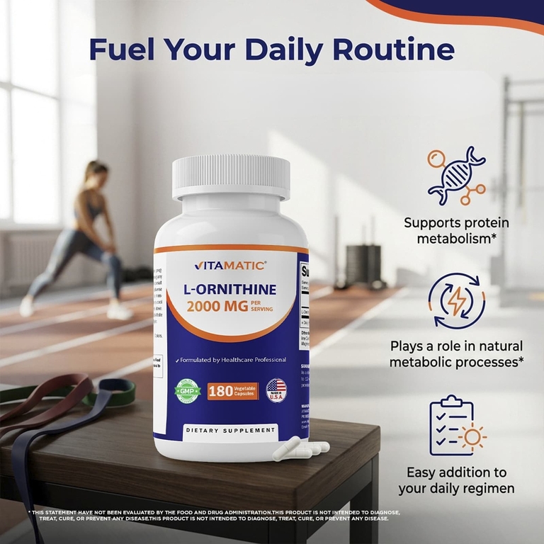 Vitamatic, L-орнитин, 180 растительных капсул (666 мг в 1 капсуле)
