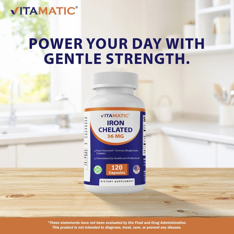 Vitamatic, железо в хелатной форме, 36 мг, 120 капсул