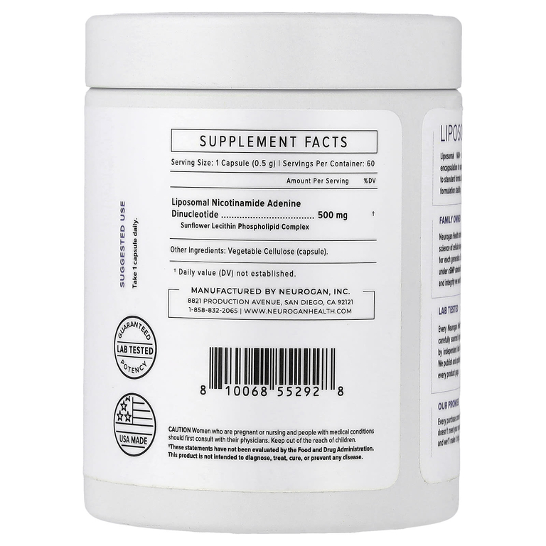 Neurogan Health, Liposomal NAD+, 500 мг, 60 капсул