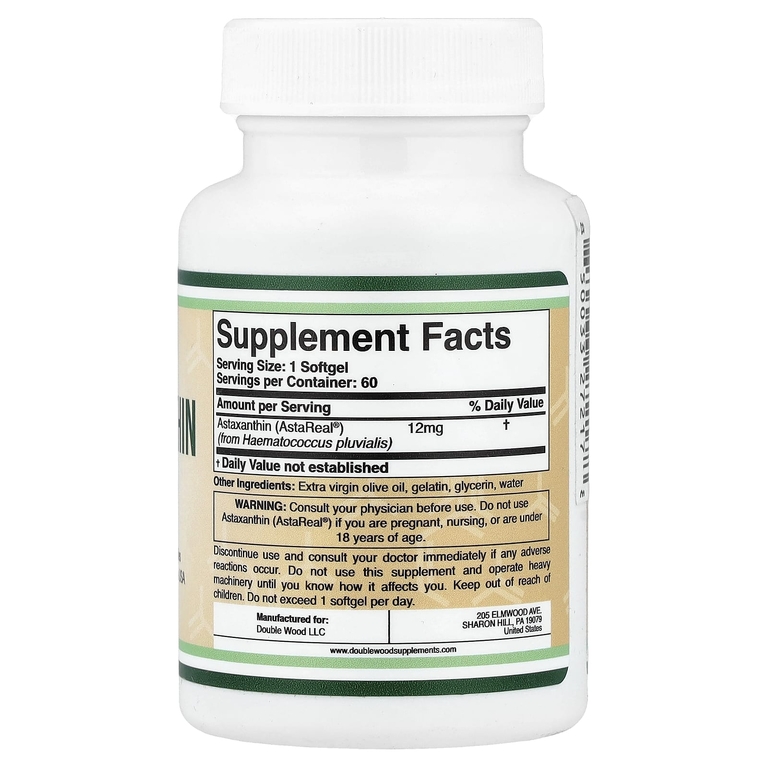 Double Wood Supplements, астаксантин AstaReal®, 12 мг, 60 капсул