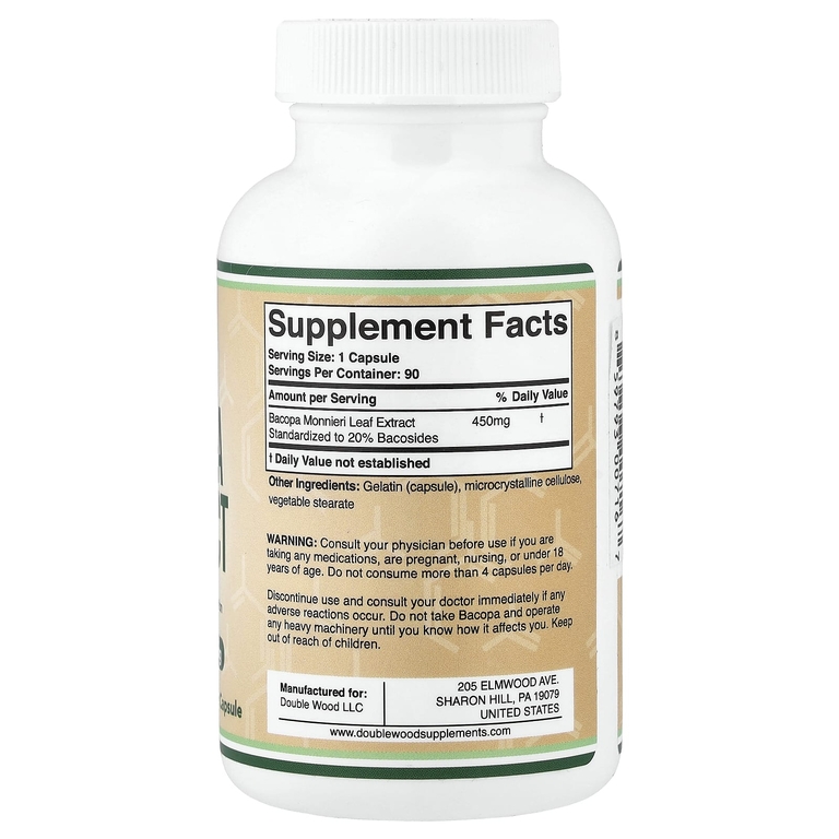 Double Wood Supplements, экстракт бакопы, 450 мг, 90 капсул