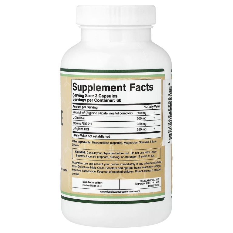 Double Wood Supplements, добавка с оксидом азота, 180 капсул