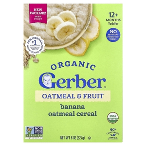 Gerber, Органические овсянка и фруктовые хлопья, 12 месяцев и старше, банан, 227 г