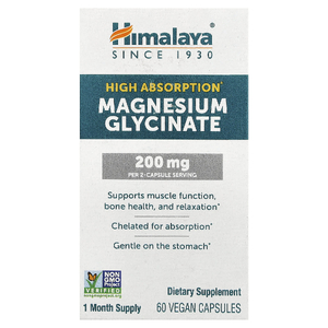 Himalaya, Легкоусвояемый глицинат магния, 60 веганских капсул (100 мг в капсуле)