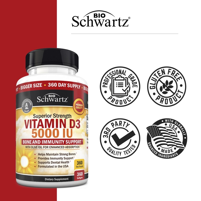 BioSchwartz, витамин D3, 125 мкг (5000 МЕ), 360 капсул