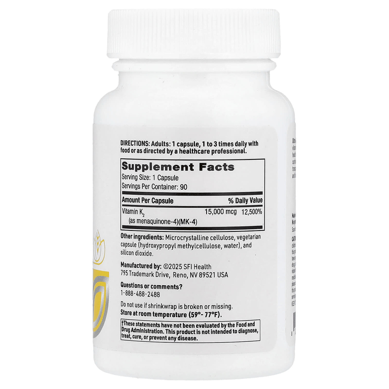 SFI Health, Ultra K2 Menaquinone-4, 90 капсул (15 000 мкг в капсуле)