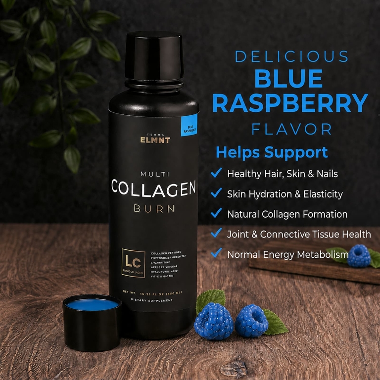 TERRA ELMNT, Multi Collagen Burn, голубая малина, 450 мл (15,21 жидк. унции)
