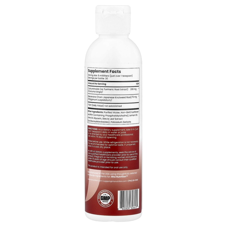 Rho Nutrition, липосомальный куркумин + ресвератрол, 180 мл (6 жидк. унций)