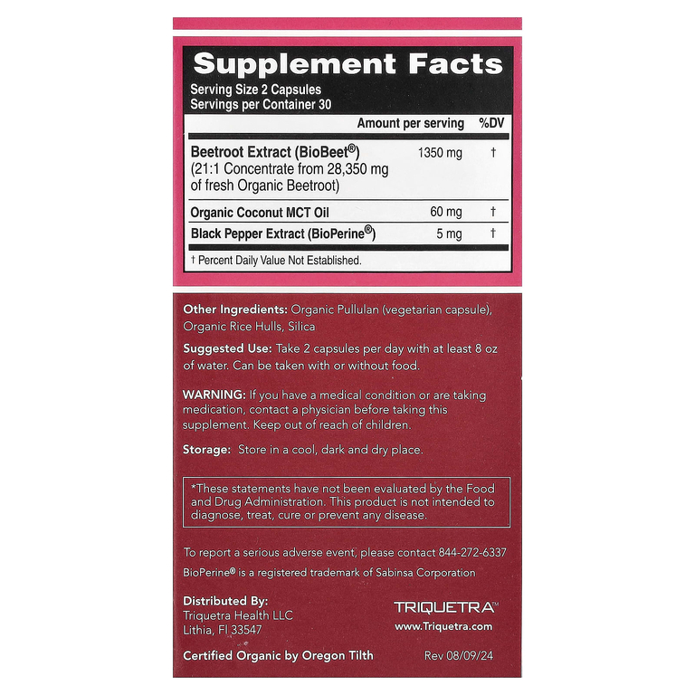 Triquetra Health, BioBeet®, экстракт органической свеклы, 60 капсул