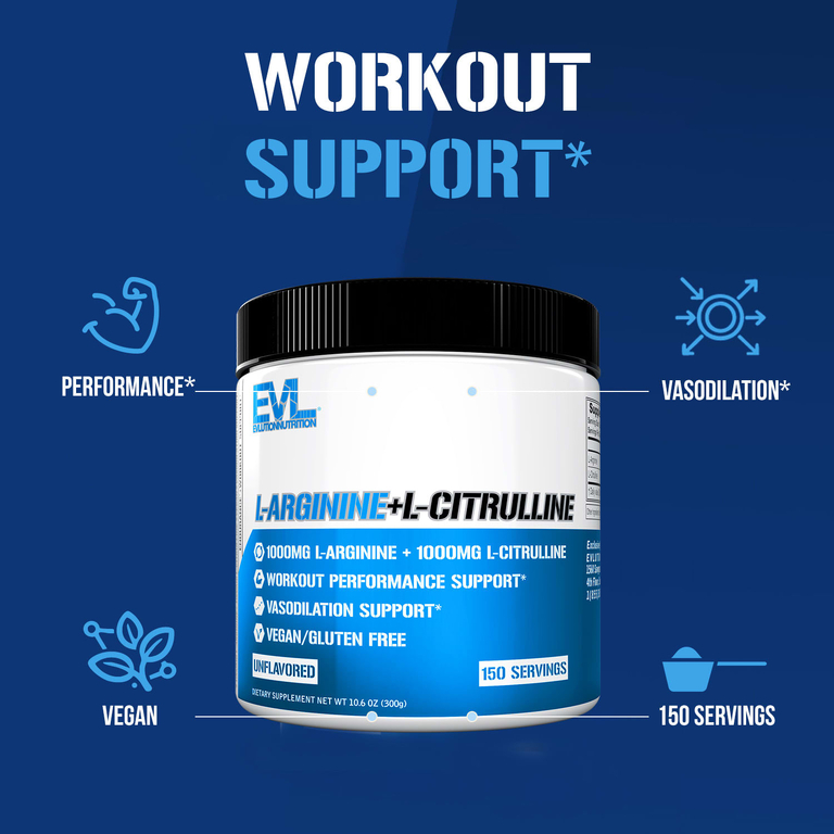 EVLution Nutrition, L-аргинин + L-цитруллин, без вкусовых добавок, 300 г (10,6 унции)